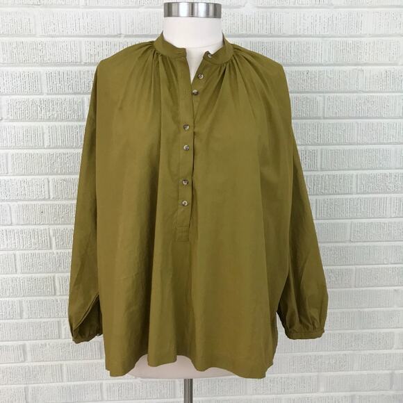 Free People Mock Neck Long Sleeve Blouse Top Moss Green Small Oversized Cotton - Picture 1 of 8
